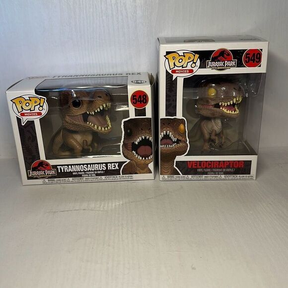 Funko Pop! Vinyl: Jurassic Park Velociraptor #549 and Tyrannosaurus Rex #548 - Picture 1 of 7